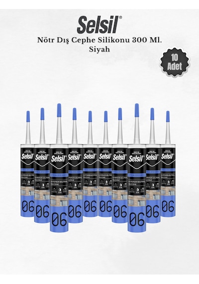 Selsil Nötr Dış Cephe Silikonu Siyah 300 Ml. - 10 Adet Siyah