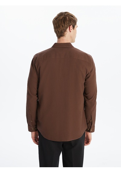 Lcw Vision Kahverengi Slim Fit Uzun Kollu Armürlü Erkek Gömlek