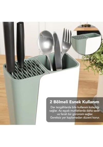 Ayarlanabilir Sürgülü Kaşıklık Bıçaklık Organizer,2-3 Bölmeli Tezgah Üstü Stand Yeşil Diğer