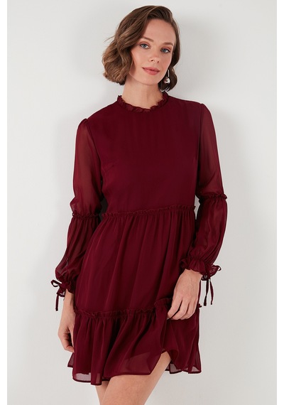 Lela Regular Fit Dik Yaka Büzgülü Astarlı Mini Bayan Elbise 611El345 Bordo Lela Regular Fit Dik Yaka Büzgülü Astarlı Mini Bayan Elbise 611El345 Bordo