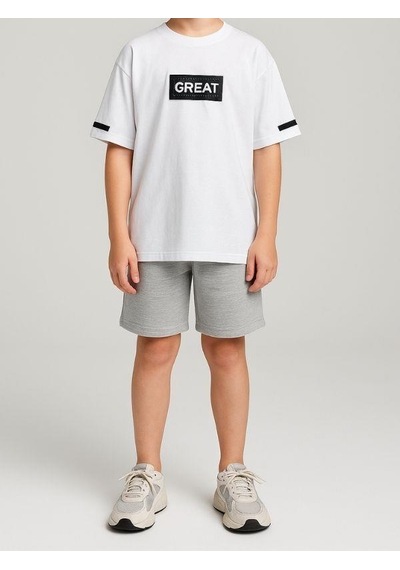 Ekkokids Çocuk Great Yazılı Pamuklu T-shirt-16025 Beyaz
