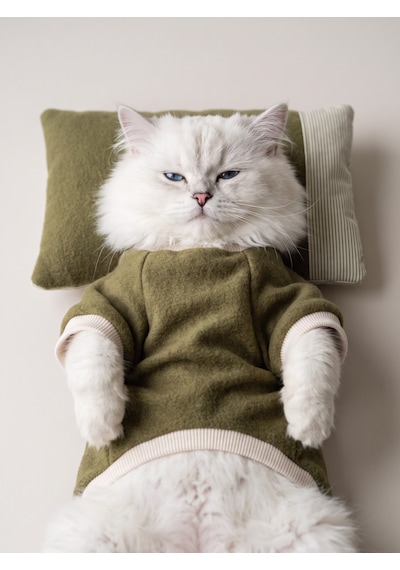 Natura Cozy Pati & Yastık Nefti Yeşil Polar Kedi Sweatshirt Ve Mini Yastık 2 Parça