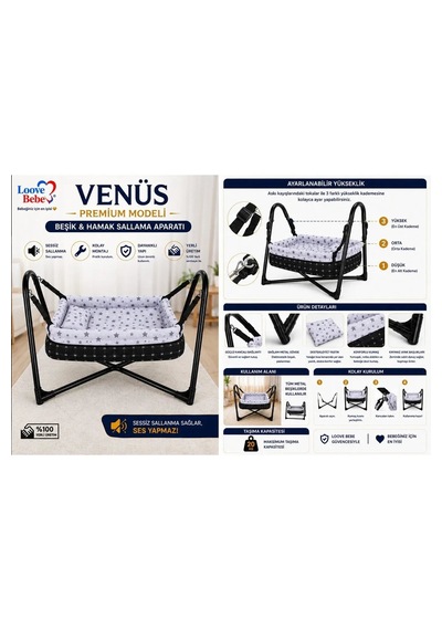 Venüs Premium Hamak Salıncak Siyah