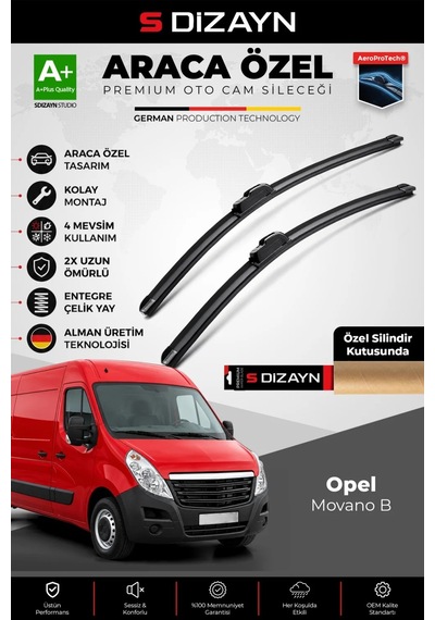 S-dizayn Opel Movano B Ön Cam Silecek Seti 2010-2021 Premium Araca Özel 65-65 Cm A+ Kalite Aocs-1789