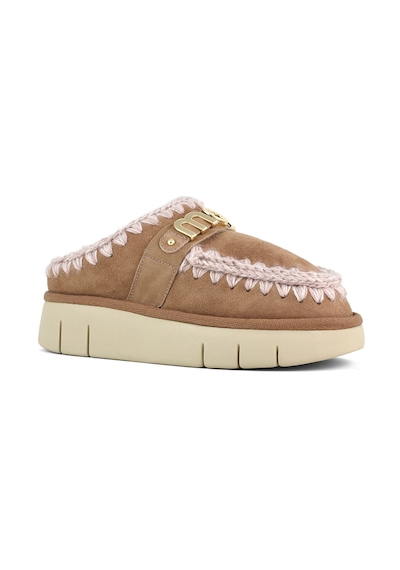 Terlik/ Panduf Ev Kadın Mu.fw531001a Pkbro Mou Bounce Clog Metal Logo Beige Suede Beige Suede Bej