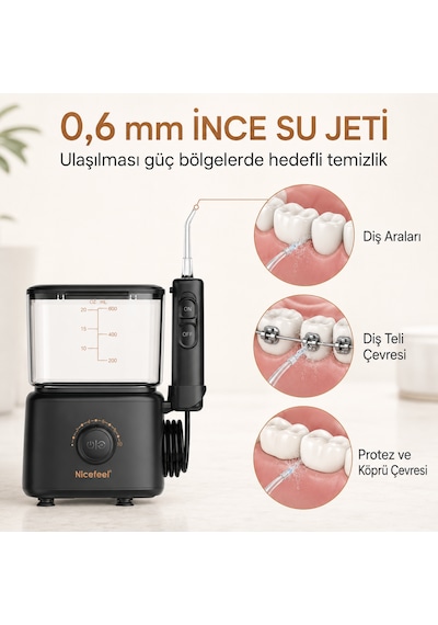 Npo Nicefeel Fc180 Profesyonel 600ml Diş Teli/protez Bakım Ve Ağız Duşu - Siyah