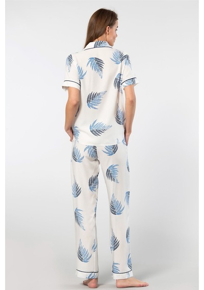 Türen Kadın 3604/ekru Desenli Kısa Kol Dokuma Pijama Takımı 001