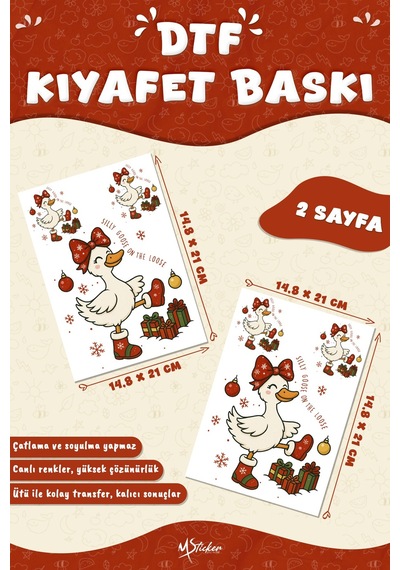 Sevimli Ördek Yılbaşı Kumaş Baskı Yapılabilen Özel Tasarım Ütü Ile Yapışan Tekstil Dtf Baskı Görseli Çok Renkli