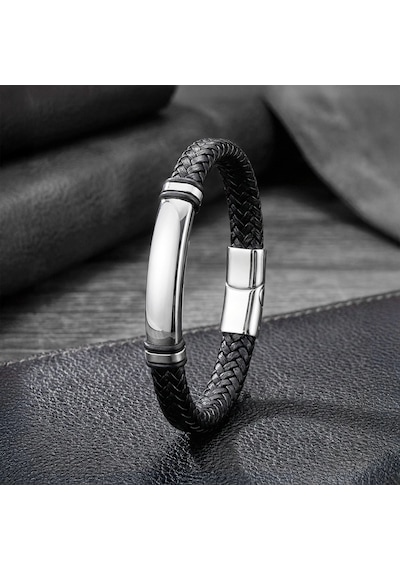 Moncuk Design İsim Yazılabilir Siyah Deri Ve Beyaz Titanyum Kilit Bileklik 33513b15d3