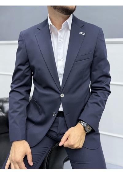 Avni Ceylan Signature Stil Tek Düğme Kırışmaz Ceket Lacivert