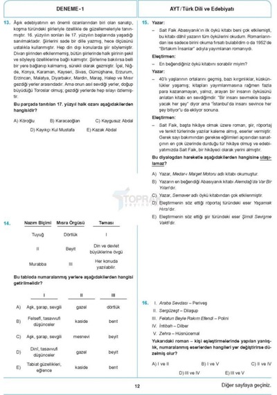 Toprak Yayınları Ayt 25'Li Edebiyat Deneme 2022 Model