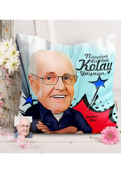 Kişiye Özel Dede Karikatürlü Saten Yastık - 1