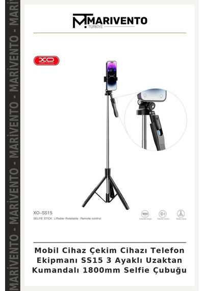 Mobil Cihaz Çekim Cihazı Telefon Ekipmanı Ss15 3 Ayaklı Uzaktan Kumandalı 1800mm Selfie Çubuğu