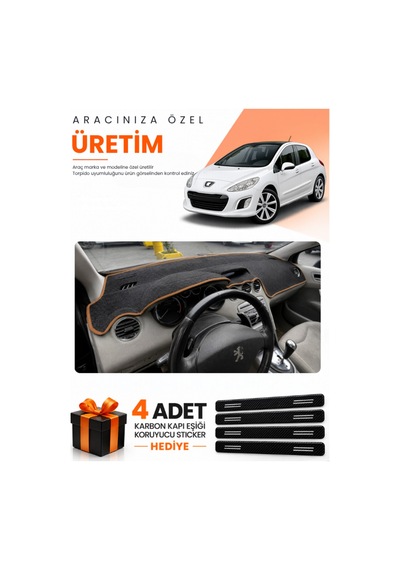 Peugeot 308 2008-2014 Uyumlu Torpido Koruma Örtüsü Oto Kılıfı - Siyah Kahverengi