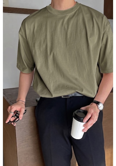 Genius Store Erkek Oversize Tişört Pamuk Kumaş Bisiklet Yaka Rahat Kalıp T-shirt Haki Genius Store Erkek Oversize Tişört Pamuk Kumaş Bisiklet Yaka Rahat Kalıp T-shirt Haki