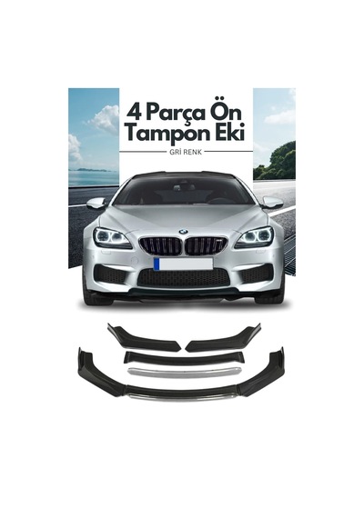 Gri 4 Parça Ön Lip Universal Ön Tampon Eki Piano Black Gri Renk