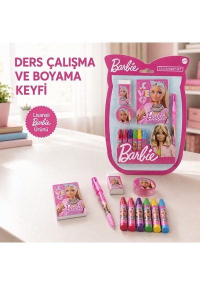 Barbie Okul Kırtasiye Seti Pastel Boya, Defter, Kalem, Silgi Ve Kalemtıraş - 9077899787900