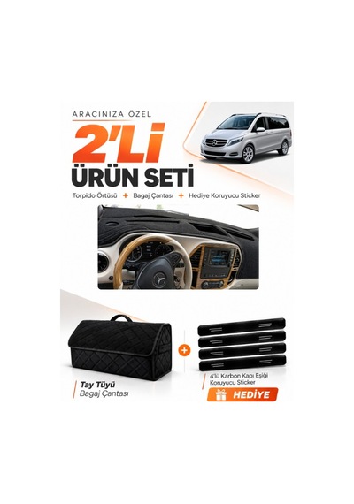 E-biz Mercedes Viano W447 2014-sonrası Uyumlu Torpido Örtüsü + Tay Tüyü Çanta - Siyah - Mb023