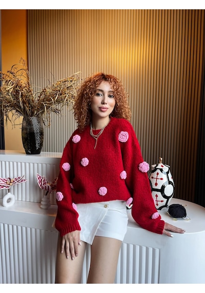 Qoolest Kadın Yünlü Saks Mavi Bisiklet Yaka 3d Papatya Kabartmalı Yumoş Dokulu Oversize Trend Triko Kazak Kırmızı Qoolest Kadın Yünlü Saks Mavi Bisiklet Yaka 3d Papatya Kabartmalı Yumoş Dokulu Oversize Trend Triko Kazak Kırmızı
