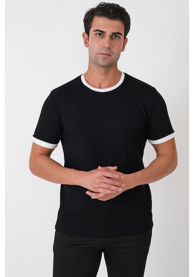 Efor Slim Fit Bisiklet Yaka Siyah-ekru Tişört Ts 932
