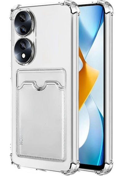 Kvy Huawei Honor 70 Kamera Korumalı Kartlıklı Setra Şeffaf Silikon Kılıf