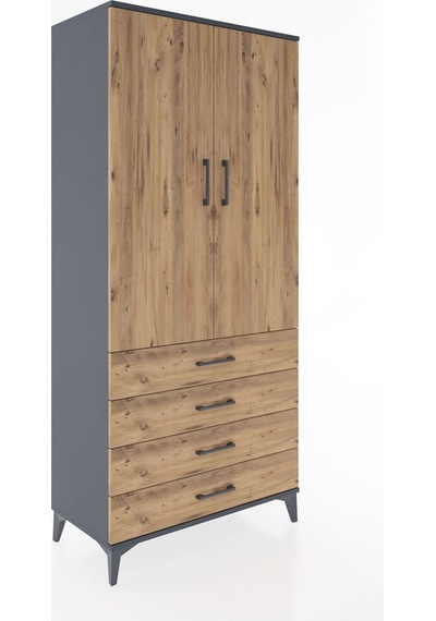 Hyperion Dolap 4 Raflı 4 Çekmeceli 2 Kapaklı 88x44x195 Antras... Antrasit