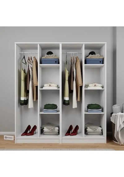 Kardelen Serisi 160 Cm Mat Beyaz 4 Kapılı 8 Raflı Elbise Dolabı - Gardırop Seti Beyaz Kardelen Serisi 160 Cm Mat Beyaz 4 Kapılı 8 Raflı Elbise Dolabı - Gardırop Seti Beyaz