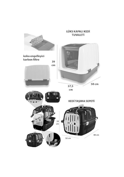 Premium Kedi Başlangıç Seti - Lüks Kapalı Kedi Tuvaleti, Taşıma Sepeti, Yatak, Tırmalama, 3 Katlı Oyuncak, Paspas, Kabı, Kürek - Lkt2 Açık Bej