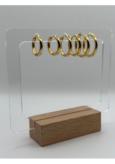 Arnes Jewelry Çelik Gold 3'lü Halka Küpe Gold