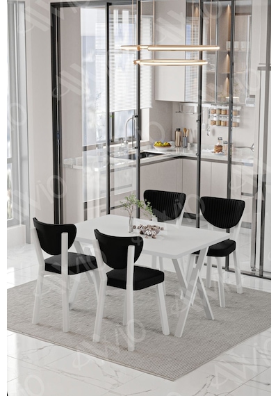 Avvio Senta Beyaz Elma Sandalye 80x120 Yemek Masası Mutfak Masası 4 Kişilik Masa Sandalye Takımı Beyaz
