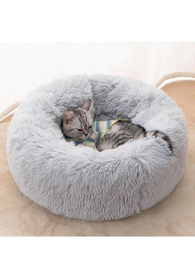 Tr Kedi Yatakları İç Mekan Yuvarlak Donut Evcil Hayvan Yatağı Kaymaz Tabanlı Peluş Sakinleştirici Kedi Yataklar