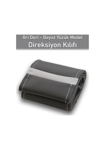 Renault Kangoo Gri İçin Uyumlu Özel Süper Deri Beyaz Yüzüklü Dikişli Direksiyon Kılıfı