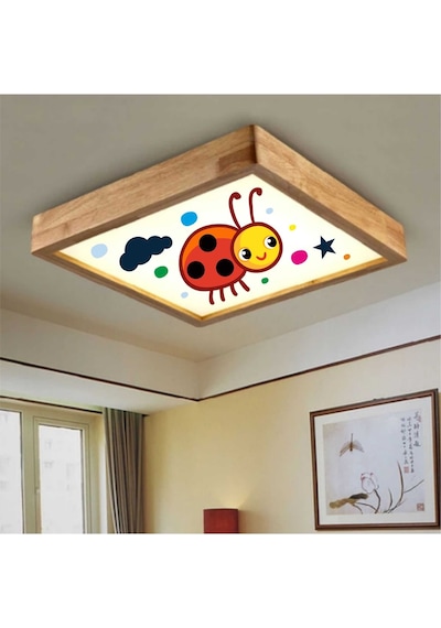 Ahşap Çerçeve Led Tavan Avize 60X60Cmugurböcegi Beyaz