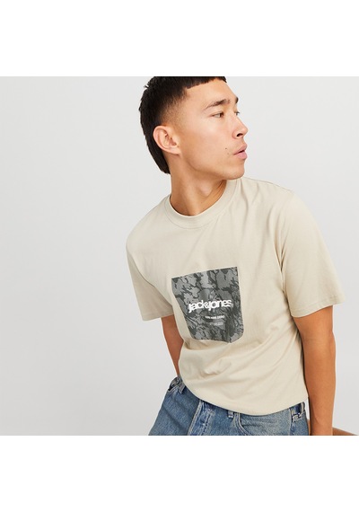 Jack & Jones Jack&jones Tarmac Camo Front Crew Neck Erkek Bej Yuvarlak Yaka Tişört Bej