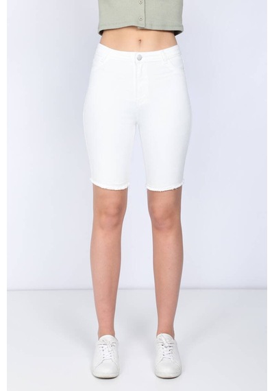 Blue White Kadın Bermuda Jean Şort BEYAZ
