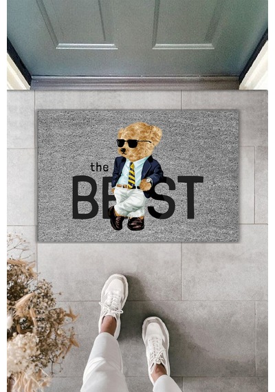 Rugmood Modern Dijital Baskı Paspas - Ayıcık The Best - Kapı Önü Paspası 70x45cm Gri
