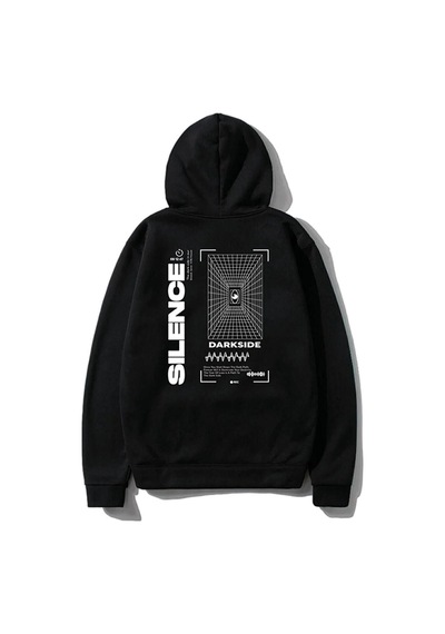 Altamira Unisex Siyah Silence Baskılı Oversize Kapşonlu Sweatshirt 001