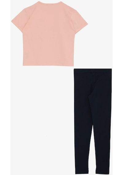 Breeze Kız Çocuk Taytlı Takım Çiçek & Yazı Baskılı Fiyonklu 5-10 Yaş, Pembe-pembe Pembe