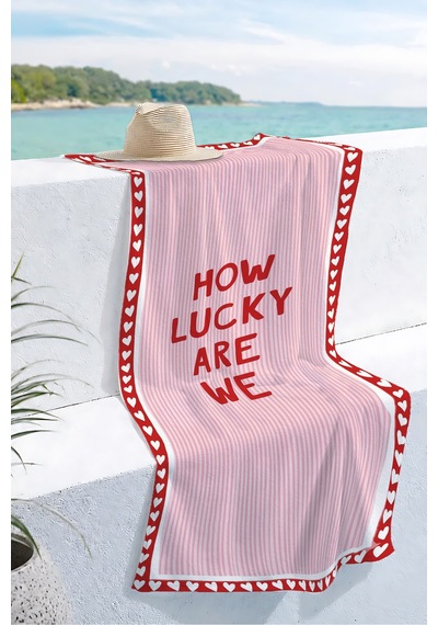 Kalp Temalı Çizgili Pembe Plaj Havlusu-how Lucky Modern Kırmızı Beyaz Hızlı Kuruyan Mikrofiber Havlu Köpük Kumul