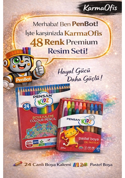 48 Renk Resim Seti 24 Boya Kalemi + 24 Yumuşak Pastel Boya Çocuk Boya Seti Yerli Üretim