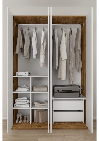 Aeka Ae-3190 Burç 4 Kapaklı Çok Bölmeli Askılı Raflı Ve Çekmeceli 210x140x53cm Gardırop Çam - Beyaz Aeka Ae-3190 Burç 4 Kapaklı Çok Bölmeli Askılı Raflı Ve Çekmeceli 210x140x53cm Gardırop Çam - Beyaz