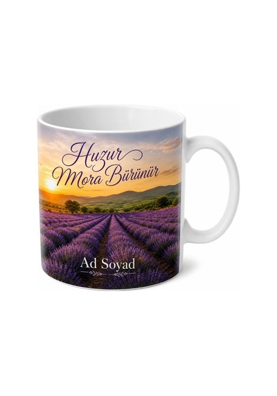 Isparta Lavanta Bahçesi Baskılı Kupa Bardak Hediye Porselen Mug Beyaz / Çok Renkli