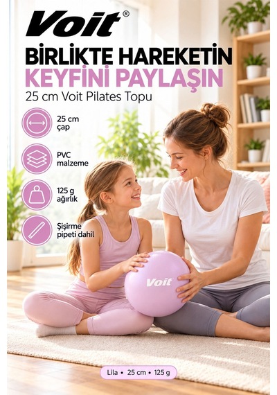 25 cm Mini Pilates Topu Yoga Fitness Egzersiz ve Denge Topu Şişirme Pipeti Dahil Lila