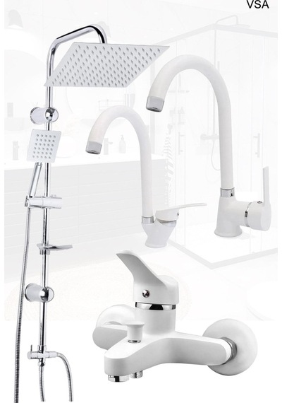 Beyaz Robot Yağmurlama Duş Seti Banyo Mutfak Lavabo Bataryası Pirinç Musluk Seti Beyaz
