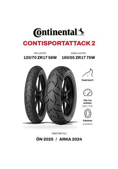 Continental Contisportattack 2 120/70 Zr17 58w - 190/55 Zr17 75w Ön Arka Motosiklet Lastik Takımı 2025/2024