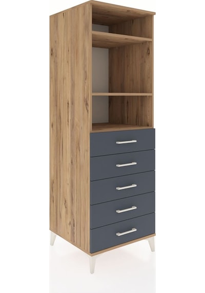 Kronos Dolap 3 Raflı 5 Çekmeceli 60x59x182 Çam-antrasit Çam
