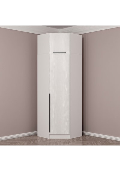 Kale 1 Kapaklı Köşe Dolap Beyaz Mebran Çizgili + Yüklük 255cm Beyaz