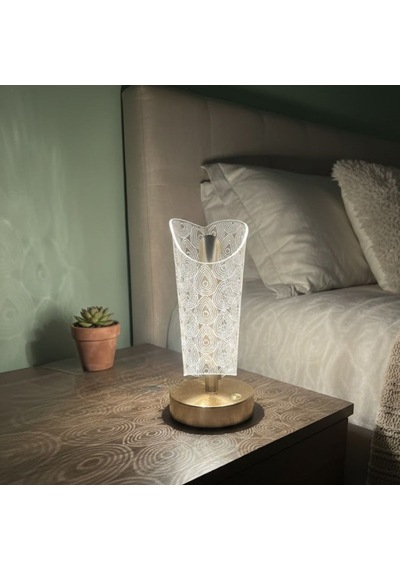 Açık Silindirik Kristal Damla Model Led Masa Lambası Gold Tabanlı, Dokunmatik, 3 Renk Işık Modlu, Şarjlı Modern Dekoratif Gece Lambası 5570 Beyaz
