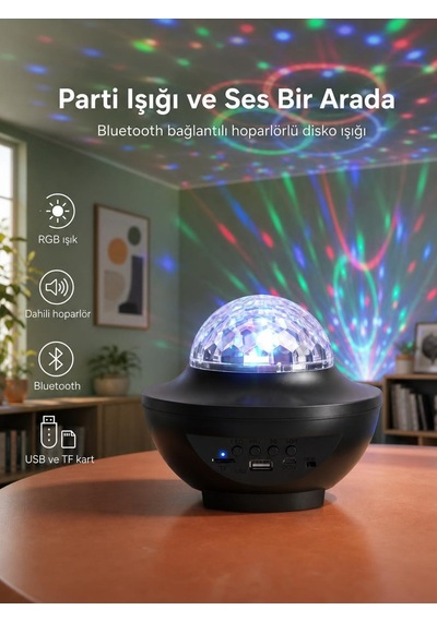 Bluetooth Bağlantılı Rgb Disko Işığı Hoparlörlü Parti Lambası Usb Tf Kart Destekli Yetişkin