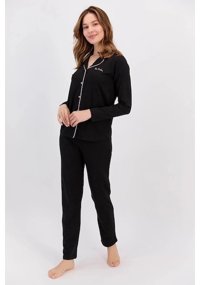 Pierre Cardin 7717 Gömlek Model Kadın Pijama Takım Siyah